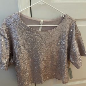 Anthropologie cropped sequin tee, silver, MP